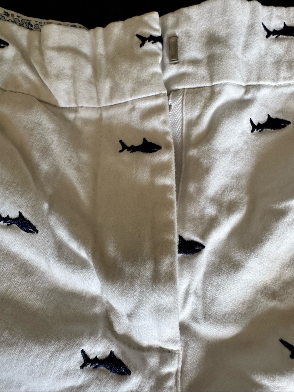 Womens White Shark-Embroidered Bottoms